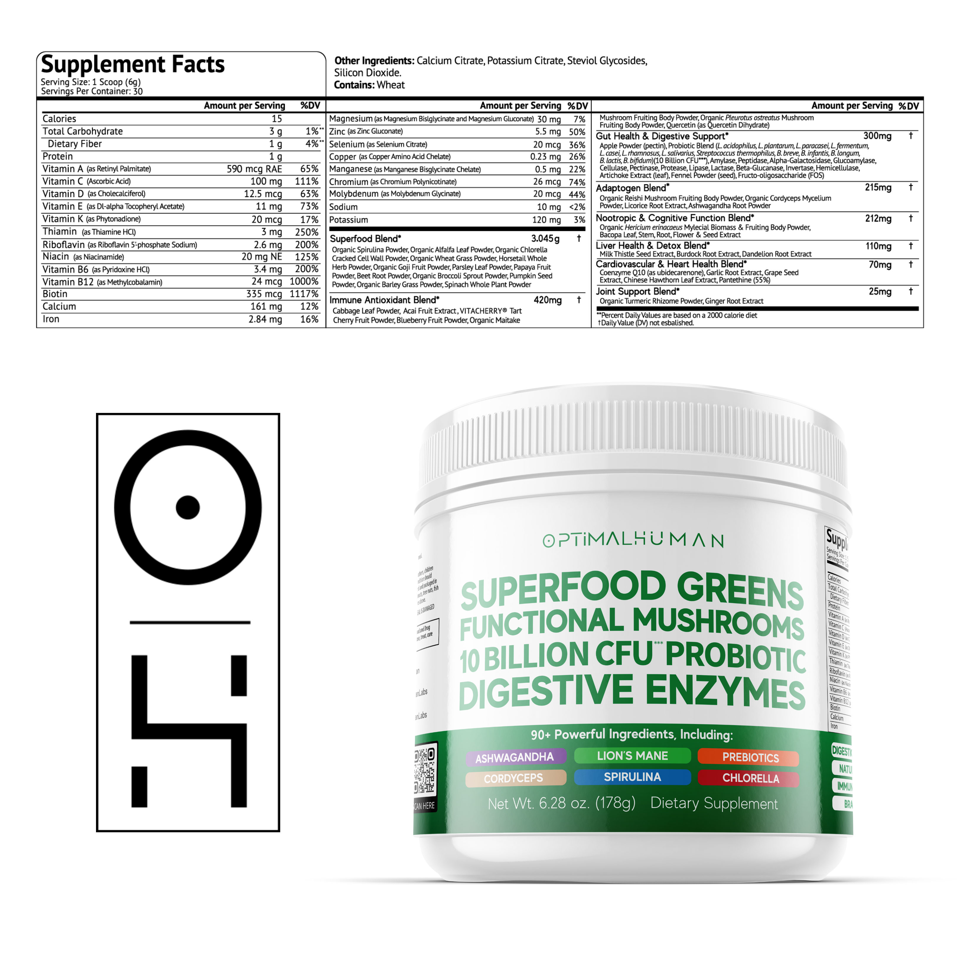 Optimal Human - Superfood Greens (6.28 oz) (30 Servings)