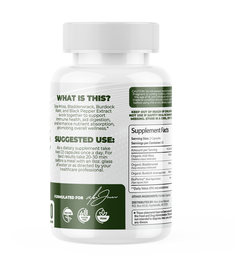 Ultimate Seamoss Capsules With Bladderwrack & Burdock Root (60 Capsules) (30 Servings)