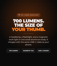 700 lumens the size of your thumb - headlamp, flashlight and magnetic work light in one aluminum body