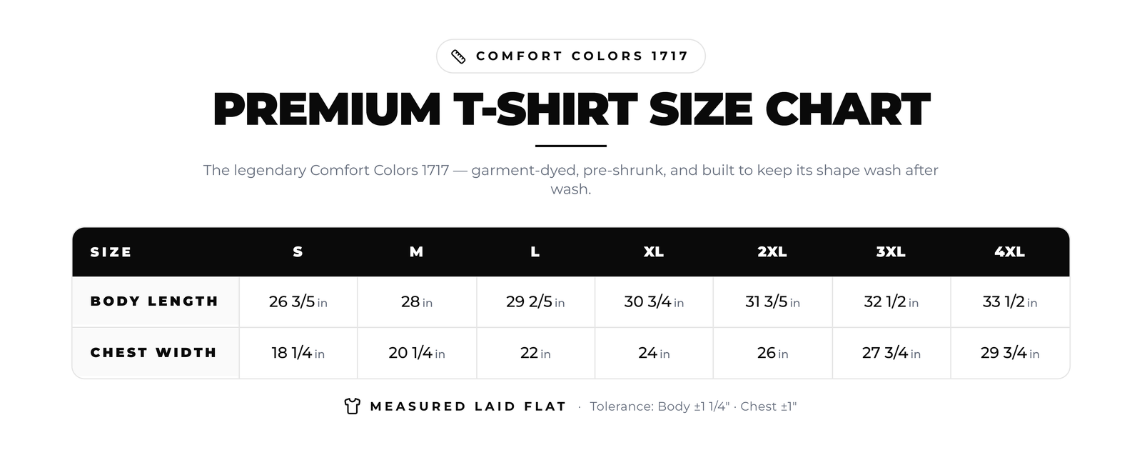 Nixon 2028 T-Shirt size chart