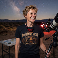 Amelia Earhart wearing the Bohemian Grove t-shirt in black