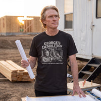 Thomas Jefferson wearing the George's Demolition Services t-shirt in black