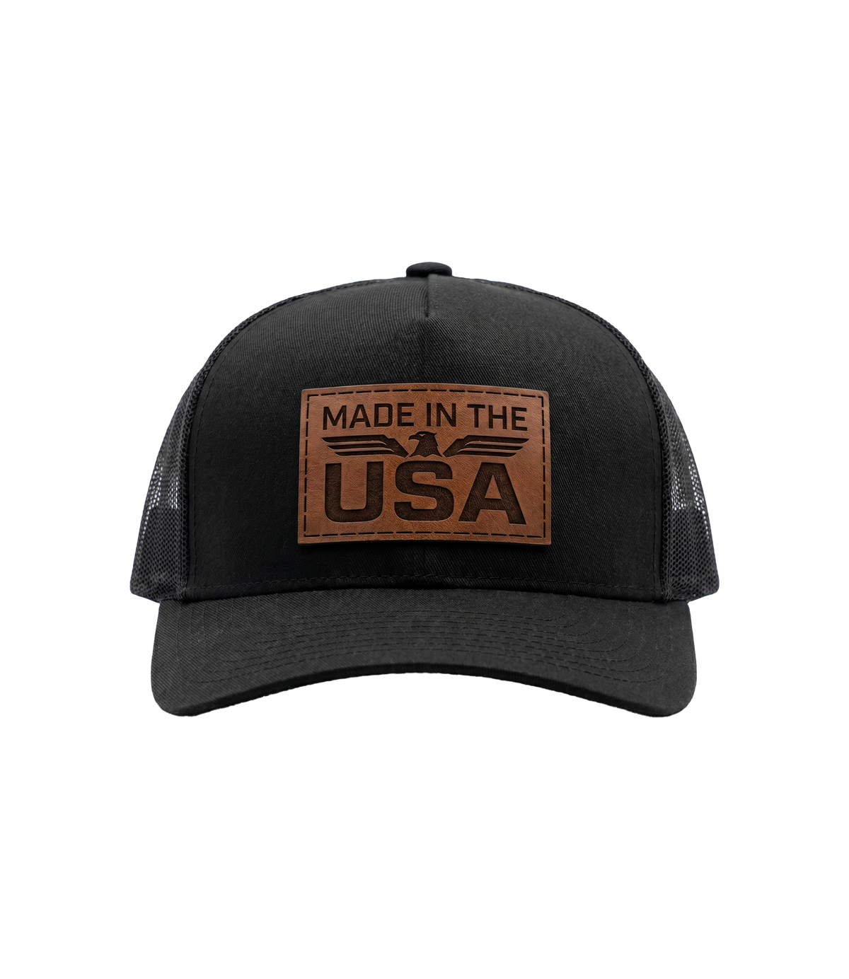 Made In The USA Eagle Leather Patch Trucker Hat