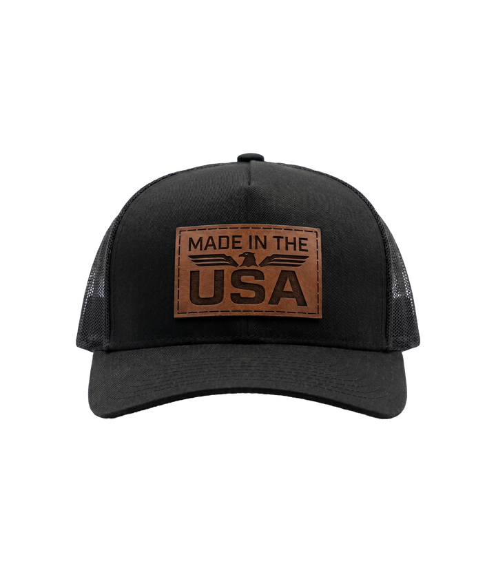 Made In The USA Eagle Leather Patch Trucker Hat