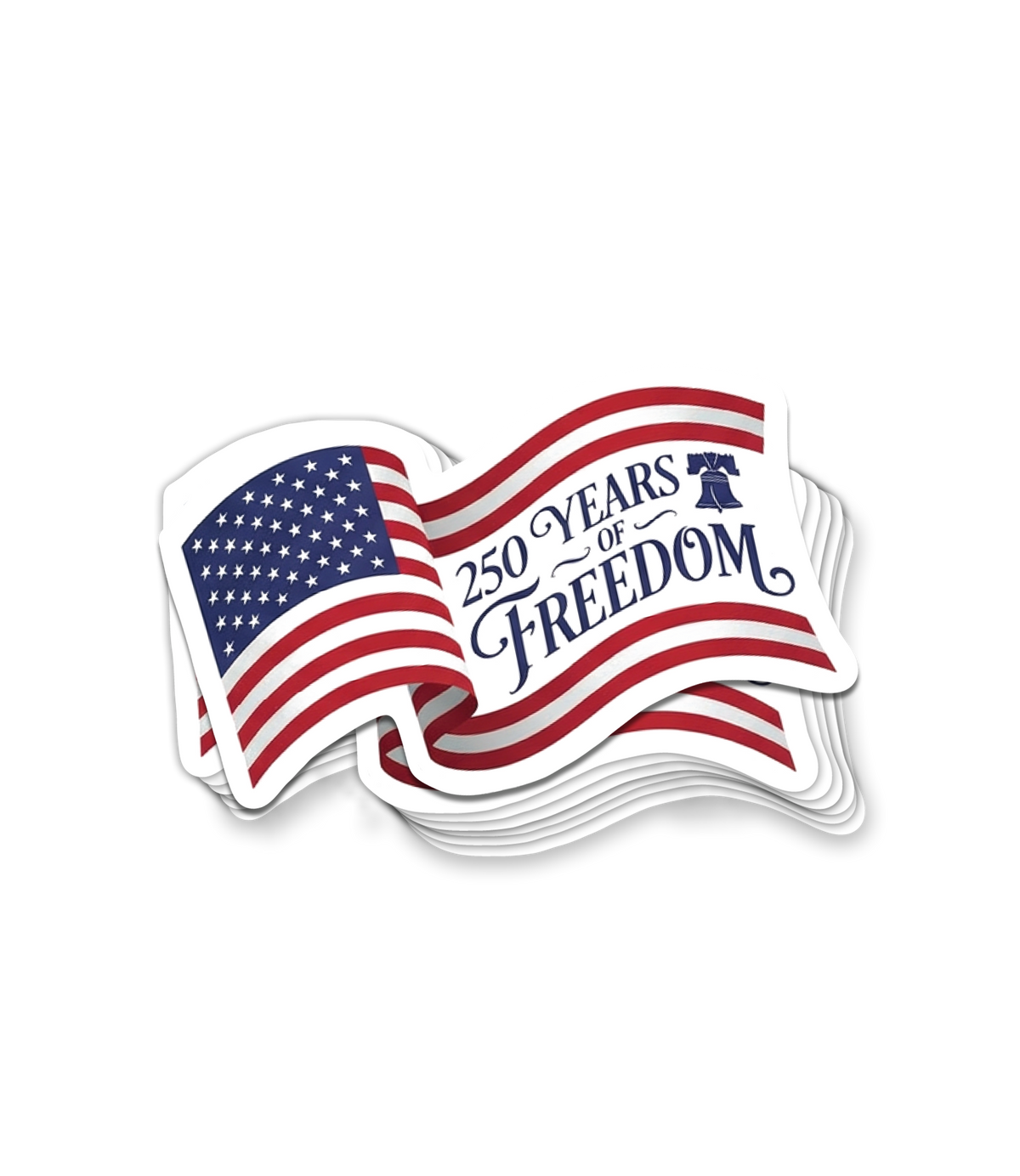 The Alex Jones Store - 250 Years Of Freedom Limited Edition Decal — Die-cut '250 Years Of Freedom' decal featuring waving American flag and Liberty Bell illustration, weatherproof vinyl
