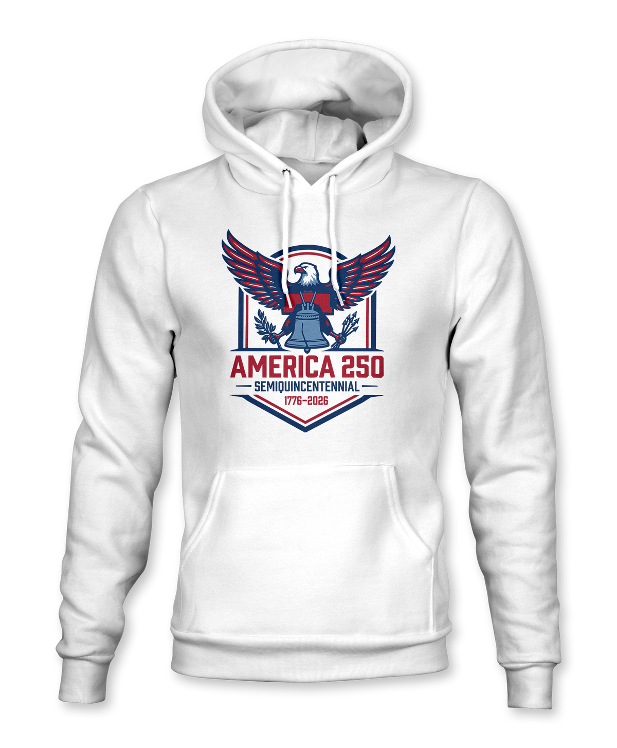 The Alex Jones Store - White America 250 hoodie with red, white and blue eagle, Liberty Bell and 'Semiquincentennial 1776-2026' chest graphic