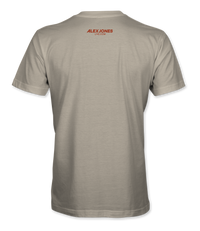 The Alex Jones Store - Back of tan Gulf of America Paradise Found t-shirt with Alex Jones Live logo