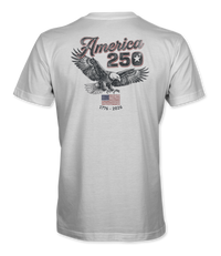The Alex Jones Store - Back view of white America 250 Flying Eagle t-shirt with vintage eagle graphic, '1776-2026' text and American flag print