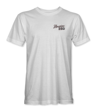 The Alex Jones Store - America 250 Flying Eagle T-Shirt — Front of white unisex tee with small 'America 250' script logo on left chest, premium ringspun cotton