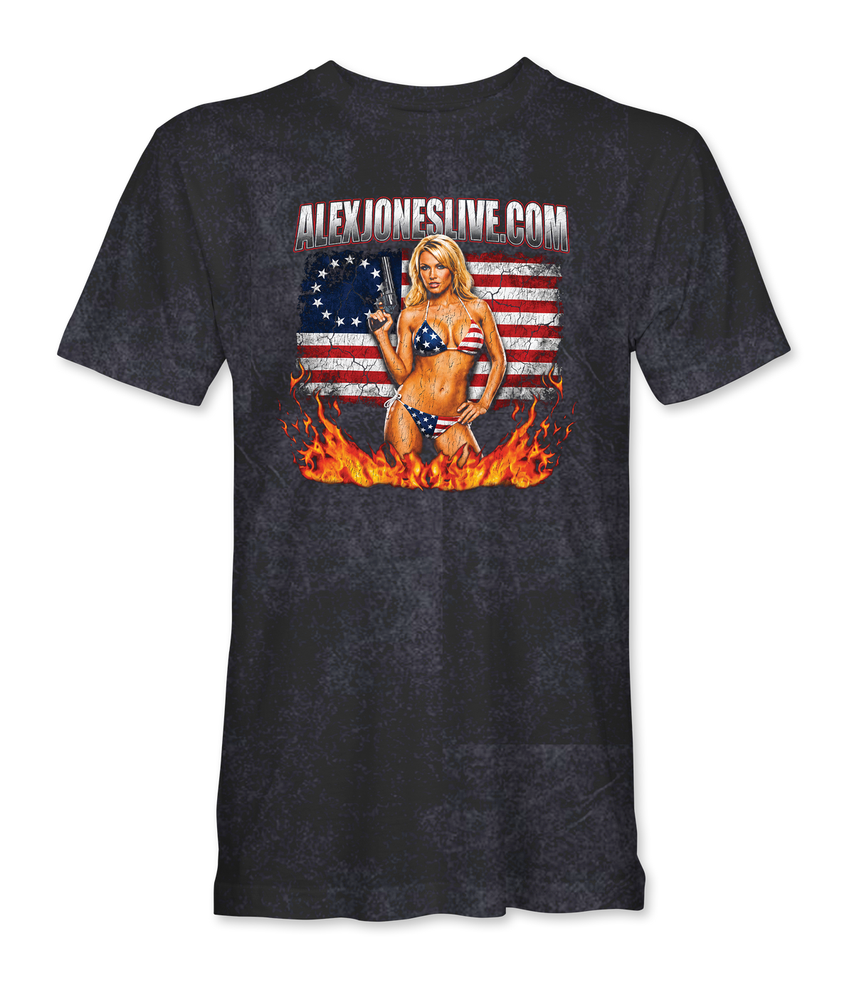 The Alex Jones Store - Front of Vintage Black Betsy Ross limited edition mineral wash t-shirt