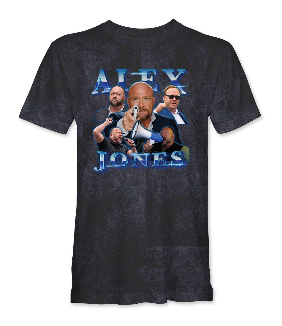 The Alex Jones Store - Front of Vintage Black Alex Jones retro collage limited edition mineral wash t-shirt