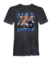 The Alex Jones Store - Front of Vintage Black Alex Jones retro collage limited edition mineral wash t-shirt