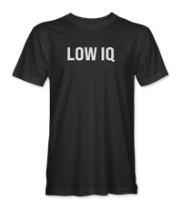 The Alex Jones Store - Black 'Low IQ' Limited Edition t-shirt with clean white block-letter text printed across the front chest