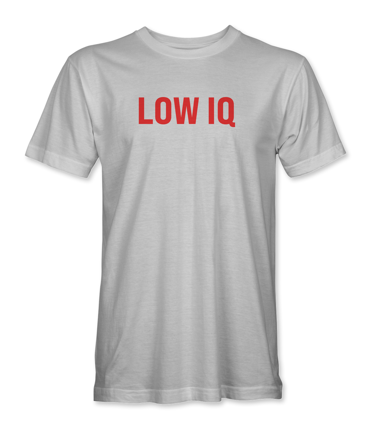 The Alex Jones Store - White 'Low IQ' Limited Edition t-shirt with bold red block lettering across the front chest, unisex premium tee
