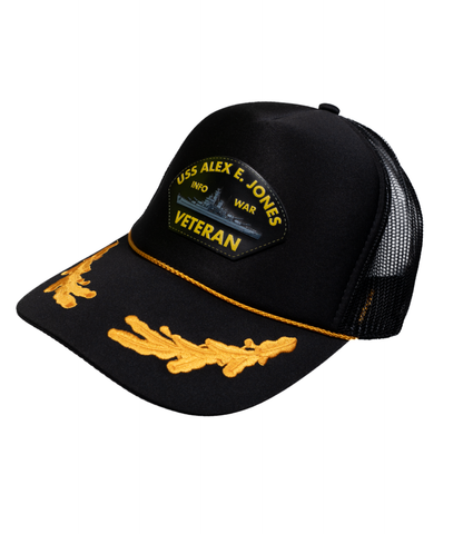 USS Alex E. Jones Info War Veteran Leather Patch Hat