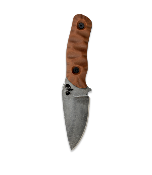 DMO Fixed-Blade Knife: The Felon (Stonewashed Blade with Camel Handle/Black Spacer)