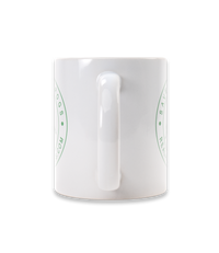 The Alex Jones Store - White ceramic Save The Frogs coffee mug right side view showing handle and partial green frog seal logo