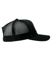 The Alex Jones Store - Obedience To God Circle Star Leather Patch Hat — Right side view of black trucker hat showing curved brim and black mesh paneling