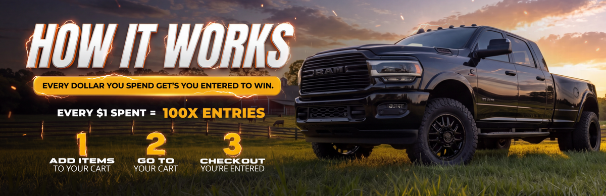 How it works: every dollar you spend gets you entered to win. Every $1 spent = 100X entries. 1 add items to your cart, 2 go to your cart, 3 check out and you are entered.