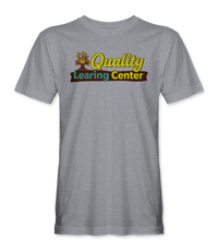 The Alex Jones Store - Heather grey Quality Learing Center t-shirt with retro PBS-style logo featuring treehouse and colorful text design