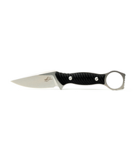 The Alex Jones Store - Alex Jones Ring Blade fixed knife with textured black handle, finger-ring pommel and stone-washed drop-point steel blade