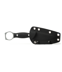 The Alex Jones Store - Alex Jones Ring Blade in black Kydex sheath, reverse showing molded retention and mounting eyelets with ring pommel out