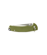 The Alex Jones Store - Compact closed view of Alex Jones Quick Release Blade with smooth OD green G10 handle and steel quick-deploy hardware