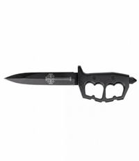 The Alex Jones Store - Black Ave Christus Rex Trench War Dagger with knuckle-guard handle and Jerusalem cross etched on the blade
