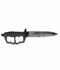 The Alex Jones Store - Reverse blade of Liberty or Death Trench War Dagger showing American flag and 'Liberty Or Death' engraving on dark steel