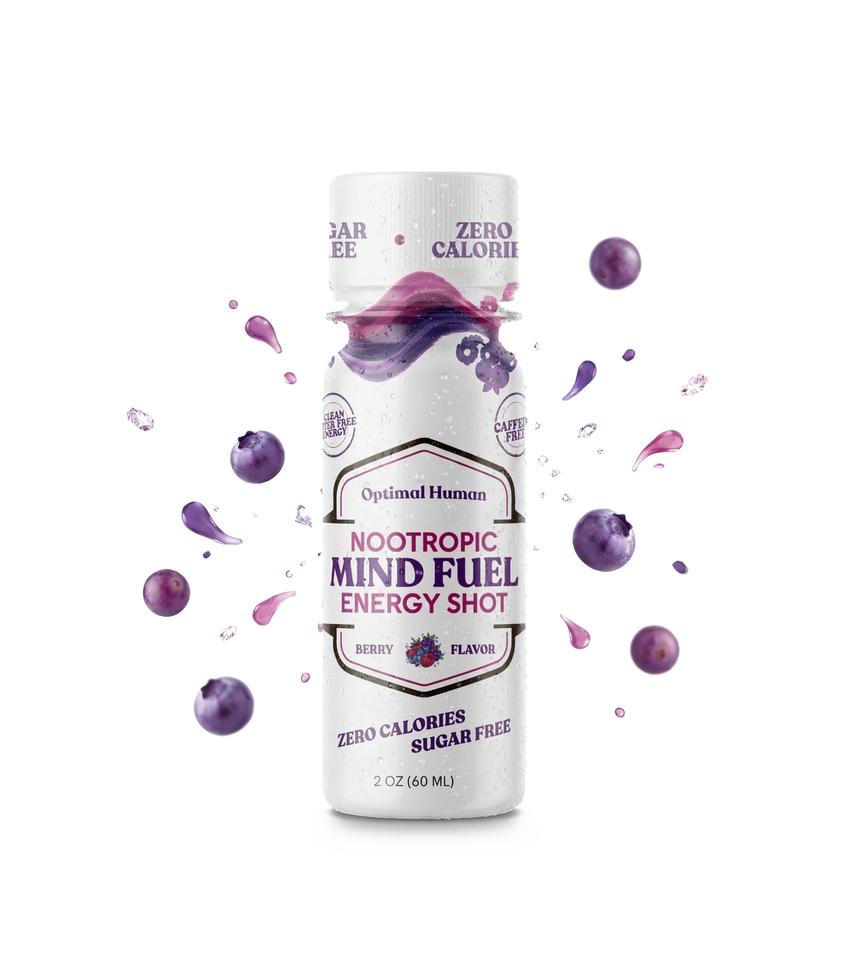Alex Jones Naturals - Optimal Human Nootropic Mind Fuel Energy Shot bottle in berry flavor, 2 oz, zero calories, sugar free, with blueberry splash
