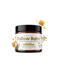 Alex Jones Naturals - Amber glass jar of Optimal Human Tallow Balm with grass-fed beef tallow and raw wildflower honey, 2 oz