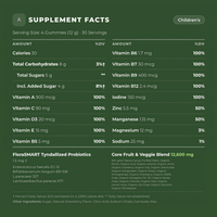 Children's Supplement Facts panel: serving size 4 gummies (12 g), 30 servings per bag
