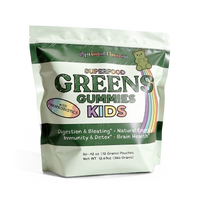 Optimal Human Superfood Greens Gummies Kids bag, 30 single-serve pouches, natural strawberry flavor