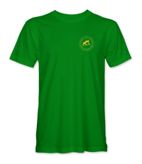 The Alex Jones Store - Green 'Save The Frogs' t-shirt, front view with small yellow frog crest logo on left chest
