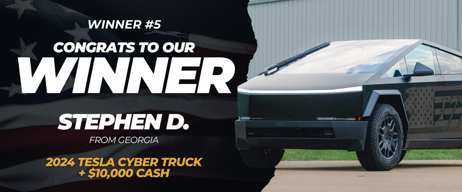 Stephen D. from Georgia won 2024 Tesla Cyber Truck + $10,000 Cash