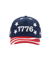 The Alex Jones Store - Front of navy 1776 Flag Bill hat with raised white embroidered 1776, ring of white stars and red and white striped flag bill