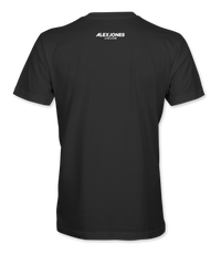 The Alex Jones Store - Back of black Alex Jones Big Face t-shirt with Alex Jones Live logo