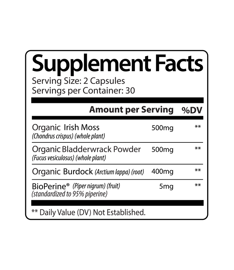 Ultimate Seamoss Capsules With Bladderwrack & Burdock Root (60 Capsules) (30 Servings)